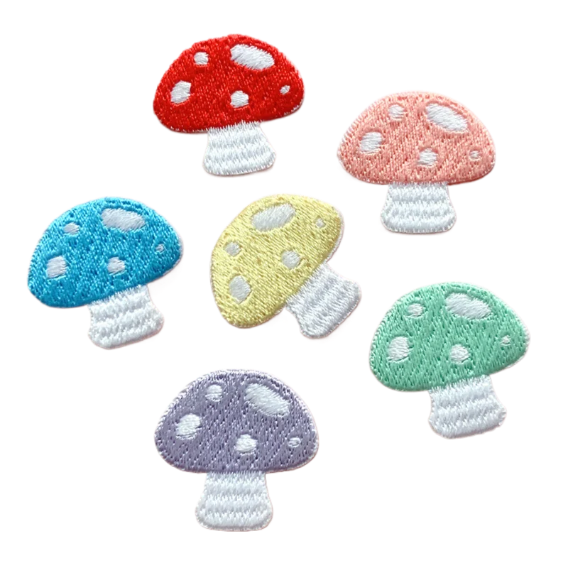 10pcs/Lot Small Mushroom Embroidery Applique for Girls Bag Jeans Iron On Patches for Clothes Small Glue Sticker 2.5CM