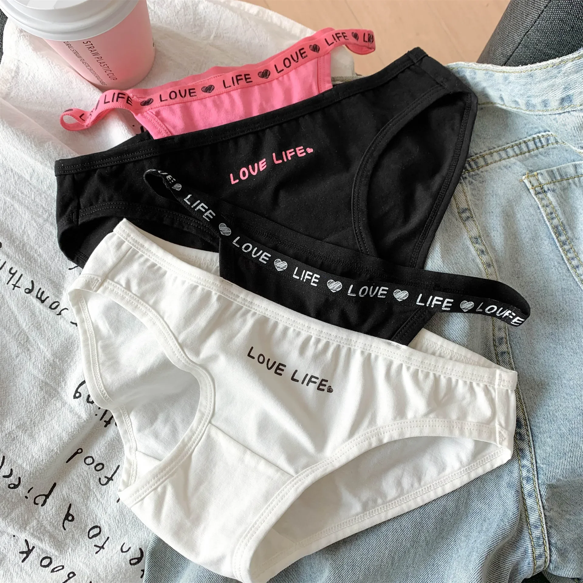 Summer Pure Desire Comfortable Sweet Soft Beautiful Girl Underwear Alphabet Stitching Mid-waist Briefs Panties Women Lingerie