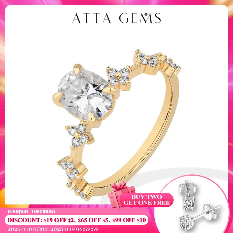

ATTAGEMS Oval Cut 6*8mm 1.5CT D VVS1 Moissanite Ring 925 Sterling Silver Gold Plated for Women Engagement Wedding Luxury Jewelry