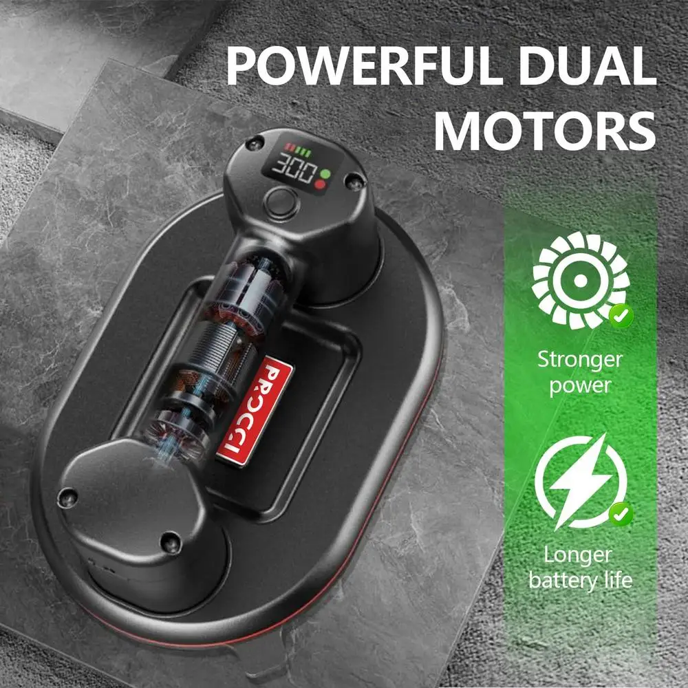 Suction Cup Lifter 10" Diameter 2 Motors 300KG Suction Power LCD Display Long Battery Life Ergonomic Design