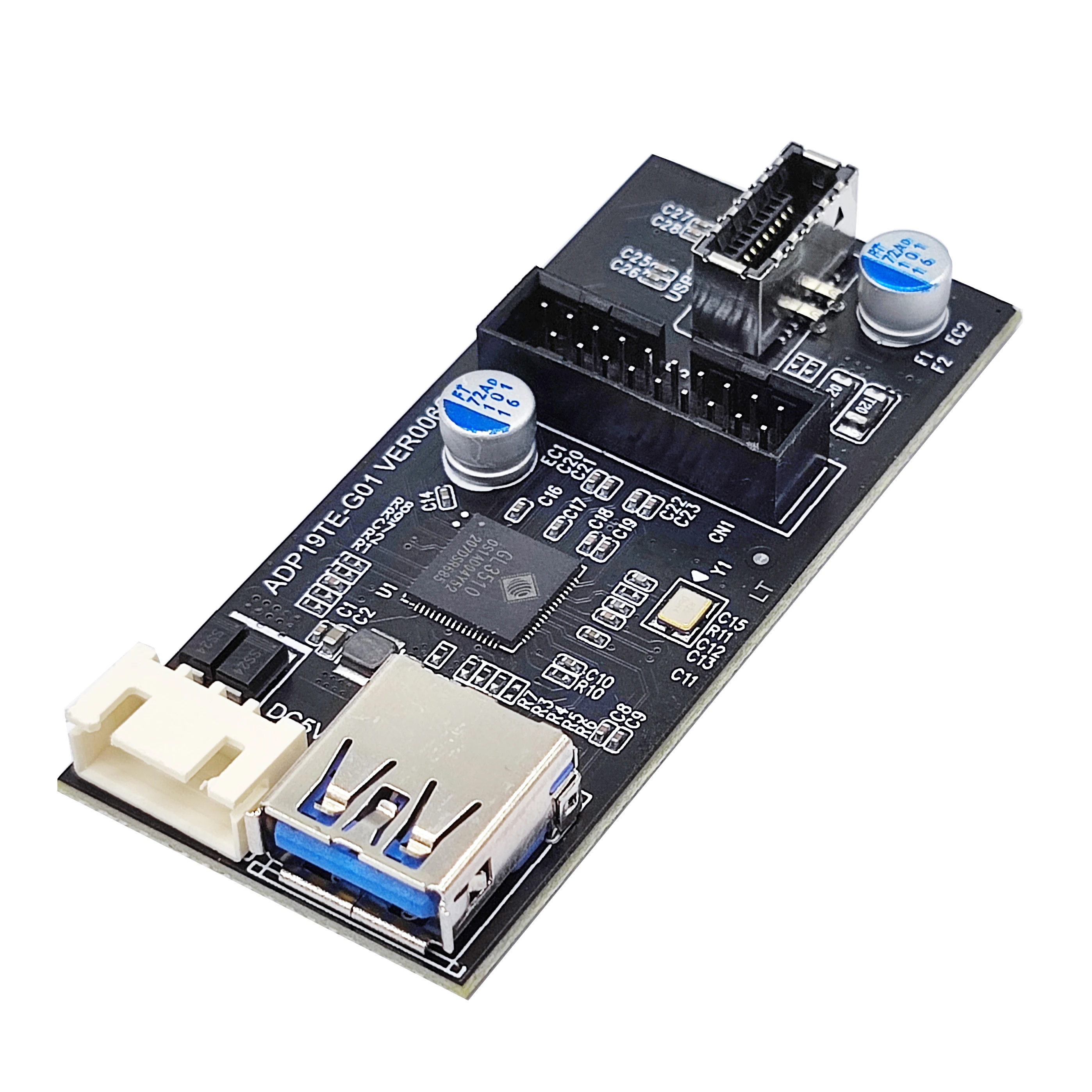 

Header 19pin to Type E + 19Pin Motherboard 1 to 2 Splitter USB 3.0 Hub USB Adapter Conector USB 19Pin Connector Extension Cables