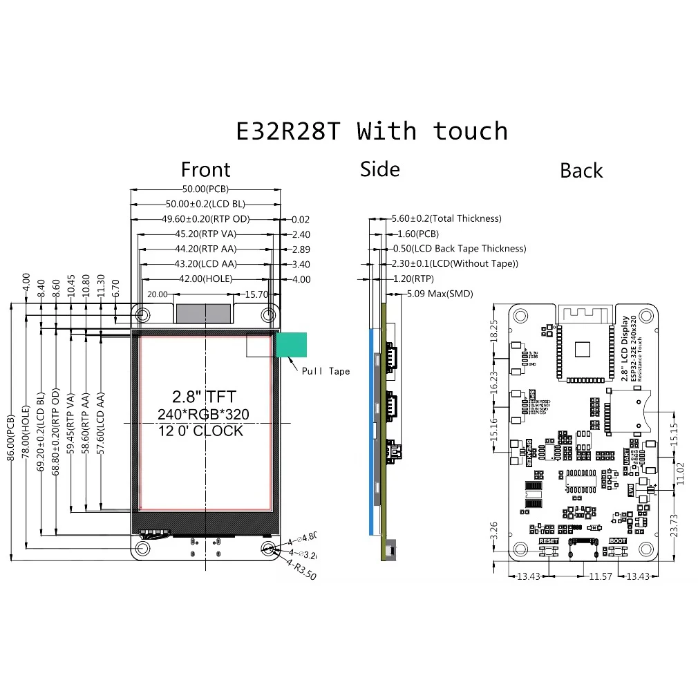 2.8 polegadas ESP32-32 TFT SPI Tela E32R28T E32N28T ESP32-W-ROOM-32E WIFI BLE Módulo Dual-core ILI9341V Driver para IoT
