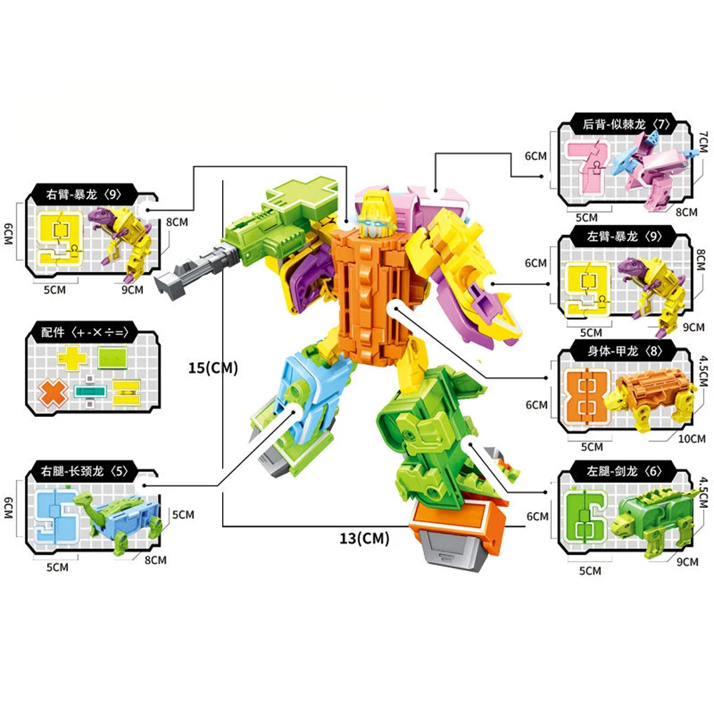 Number Dinosaur Robot Toys, Digit Bots Transformation Toys for Kids Education