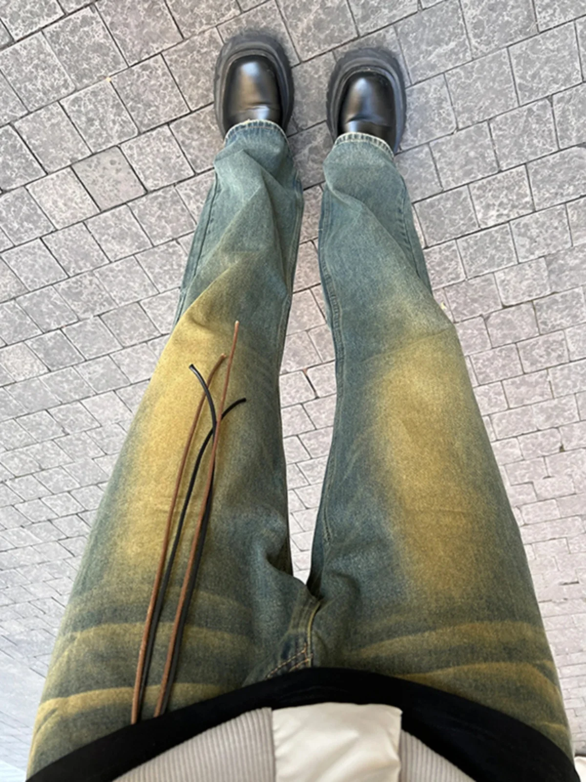 

Men's High-End Feelings Cleanif Waed adient Jeans Autumn Winter Bell Bot Straight Leg Pants Youth Trend Cotton Polyest...