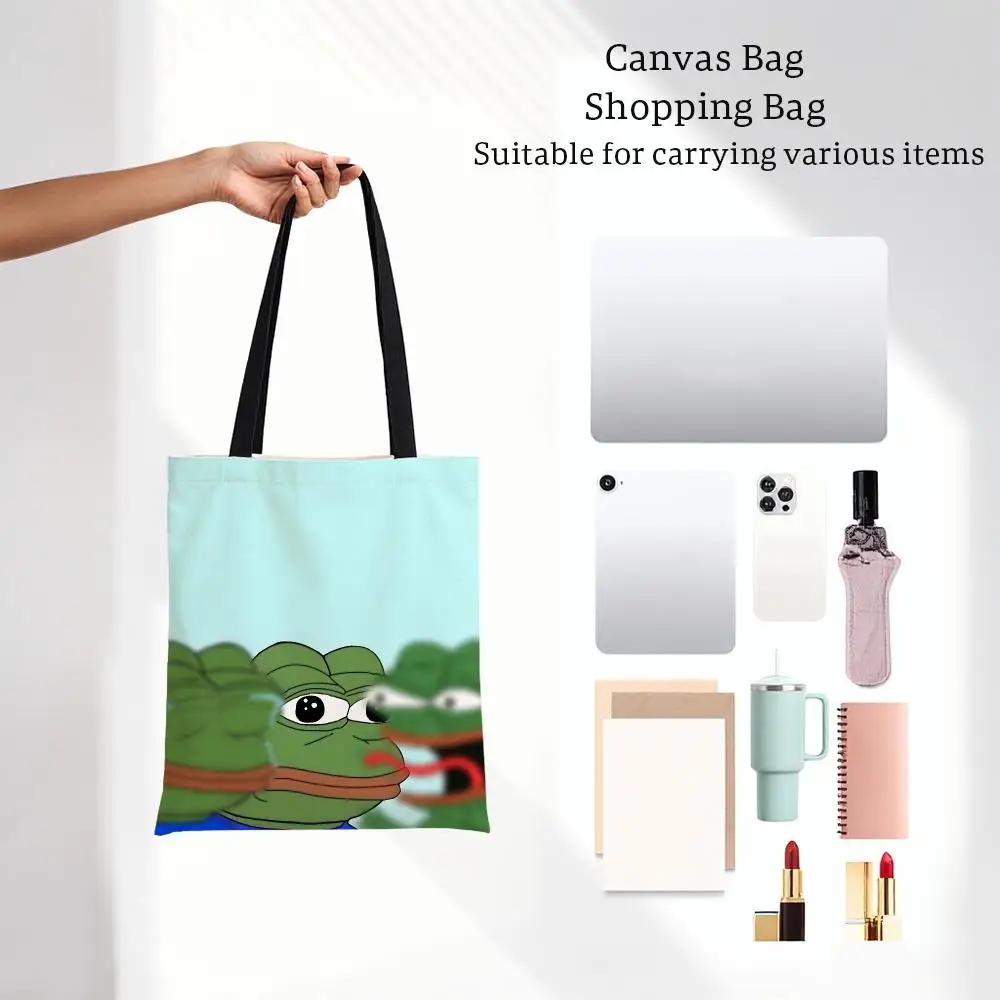 pe Character Meme Pepe The Frog Storage Bags Lightweight Printed Canvas Bag Portable Daily Shopping Shoulder Bag