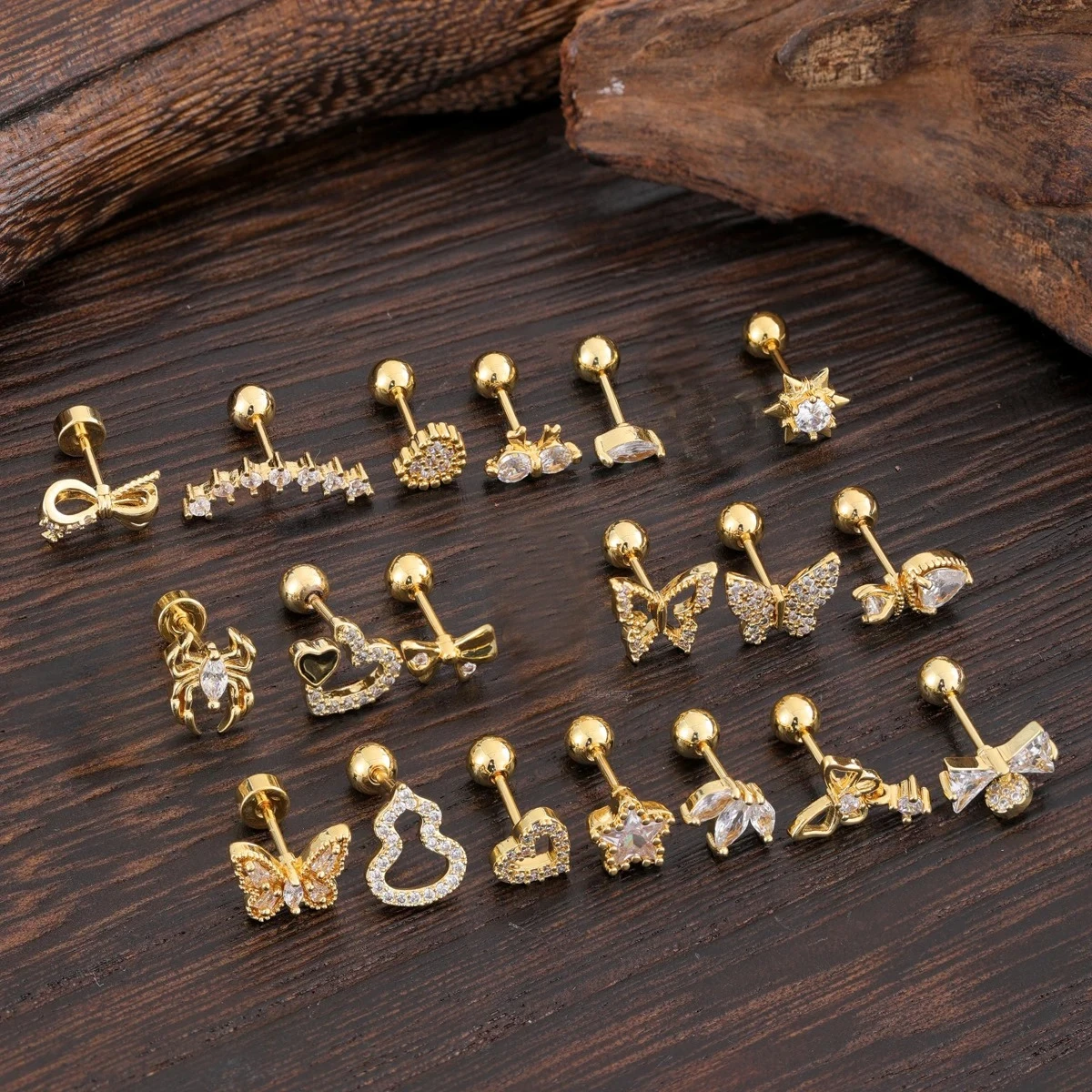 

50pcs Ear Stud Stainless Steel Zircon Ear Bone Studs Exquisite Small Micro-inlaid Earrings Cute Puncture Jewelry