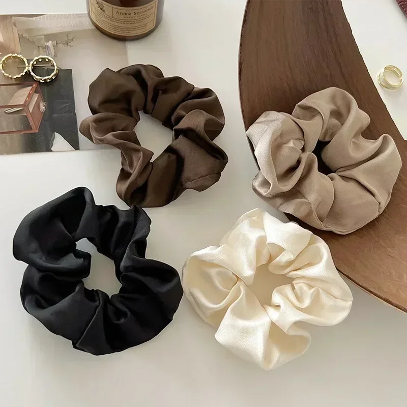 1/3PCS Vintage Silk Hair Scrunchies Elastic Hair Bands Solid Color Women Girls Headwear Ponytail Ties Rope Hair Accessories