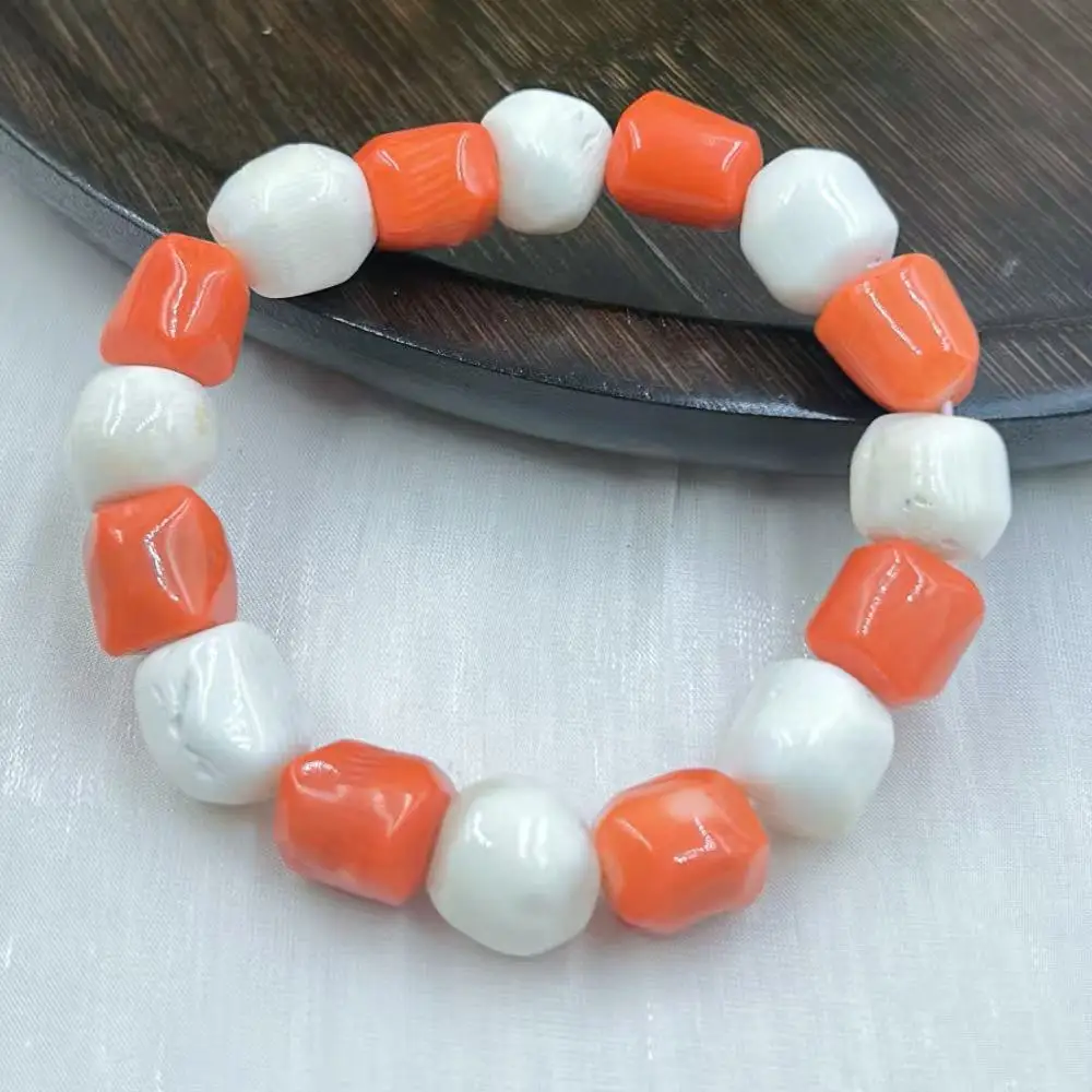 10-12mm Vintage Orange White African Jewelry Coral Necklace Bracelet  Female Men Jewelry Set 18