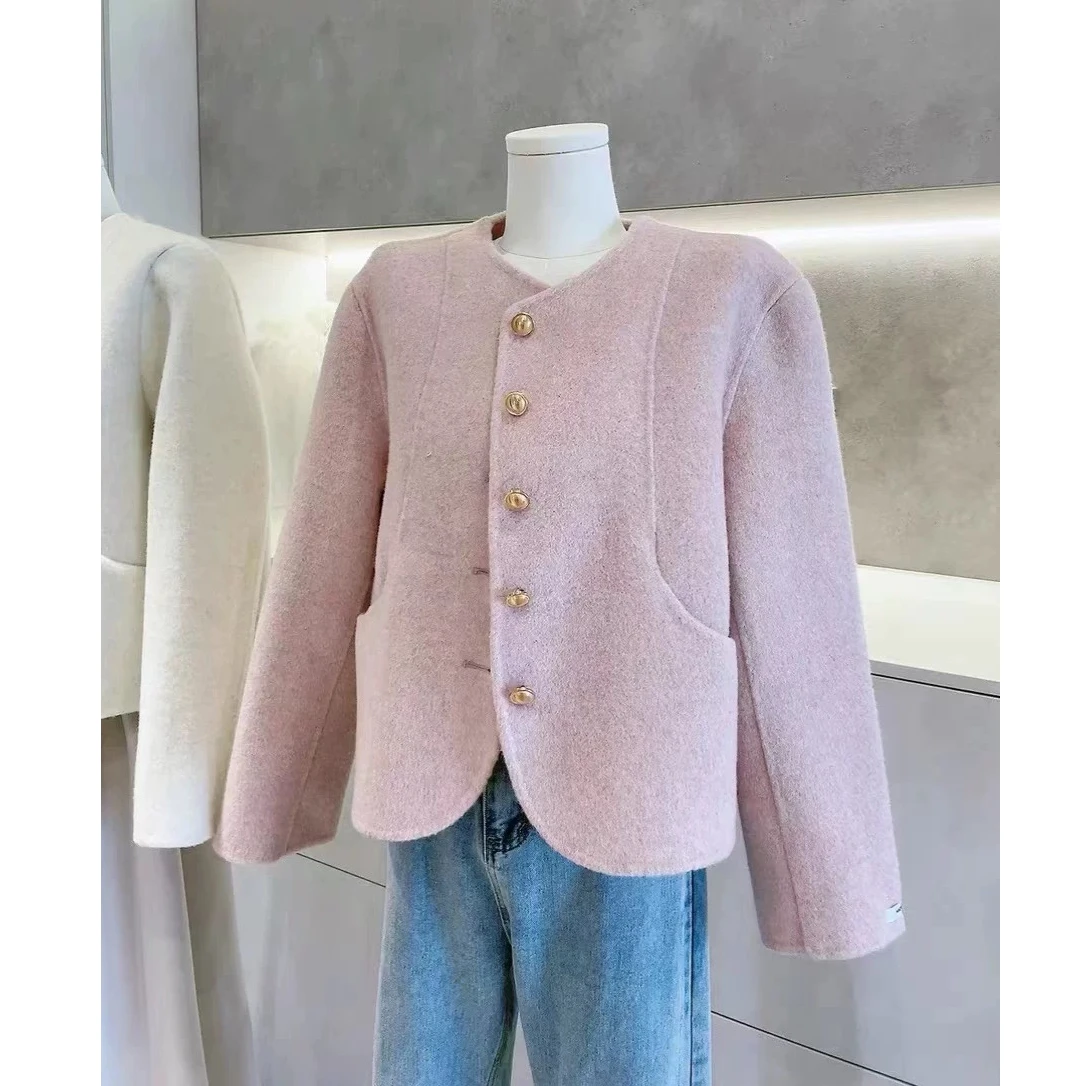 

Double-Sided ort Woolen Coat for Women Korean Sle Petite Size Lamb Camere Jaet Autumn Winter New Arrival