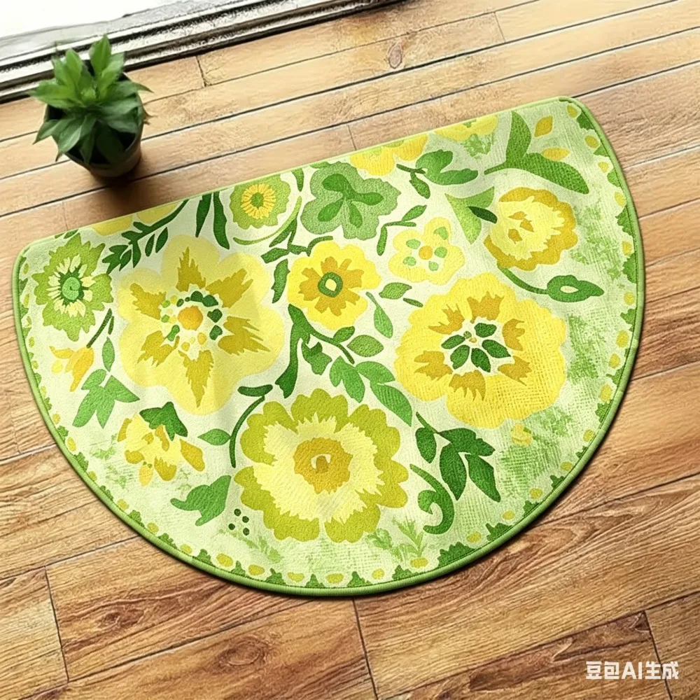 Artistic Floral Semicircle Door Mat Colorful Boho Welcome Rug Anti-Slip Entrance Floor Mat for Home Porch Living Room Decor