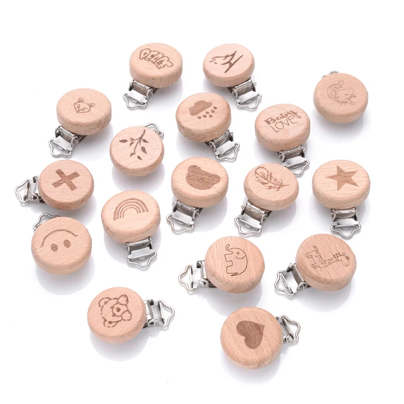 

5Pcs Food Grade Wooden Baby Dummy Clip Anti-Drop Round Teether Pacifier Holder Clasp For Nursing Chew Toy DIY Baby Nipple Chain