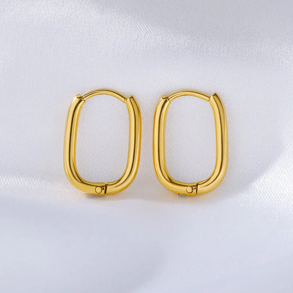 Pendientes de aro lisos en forma de U para mujer, aretes de acero inoxidable de Color dorado, joyería circular con hebilla para la oreja para fiesta, 2024