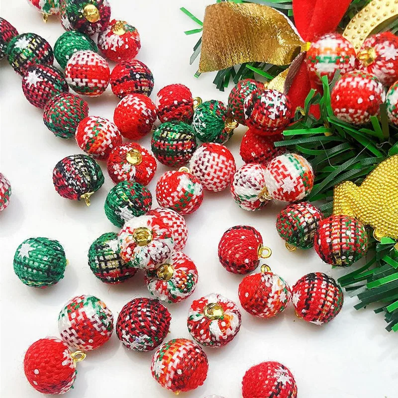 20pcs 15mm Christmas Tree Decoration Balls Pendants DIY Clothes Earrings Jewelry Hang Ring Pompoms Accessories Party Ornaments