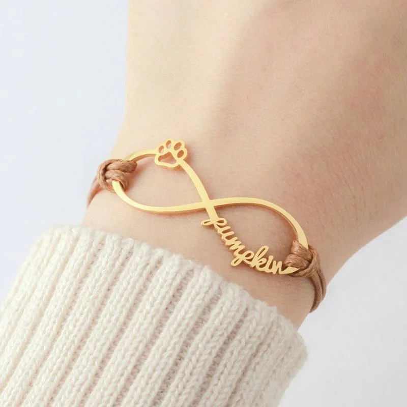 Pulseras con nombre personalizado para mujer, cuerda ajustable de acero inoxidable, símbolo infinito, joyería de pareja, pulseras de amistad