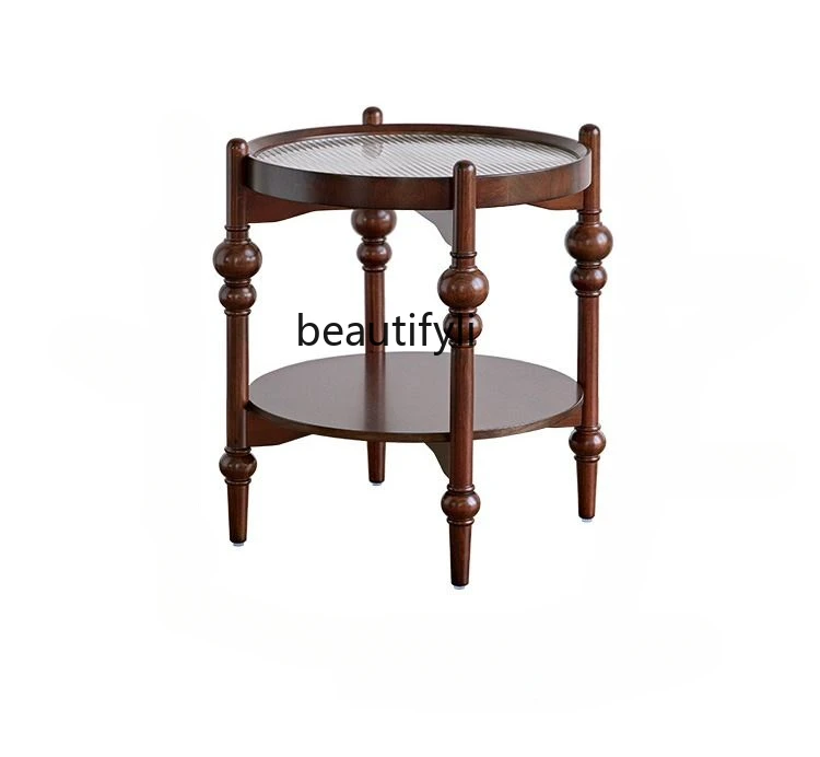 

American retro solid wood edge few living room double storage sofa corner few bedroom bedside table