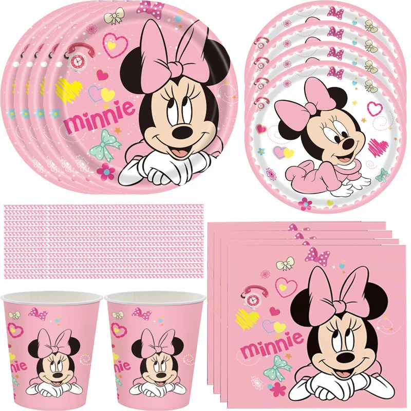 

Disney Minnie Mouse Party Supplies Minnie Theme Banner Cup Plates Napkins For Kids Baby Shower Birthday Party Decoration Set