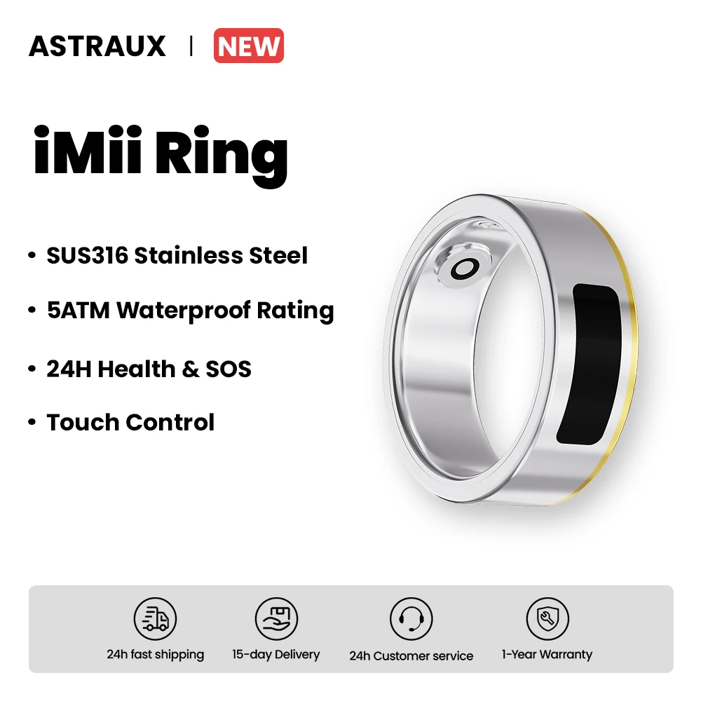 

SUS316 Stainless Steel ASTRAUX Smart Ring with Touch Men Women, Heart Rate and Blood Oxygen Monitor Smartring 5ATM Waterproof