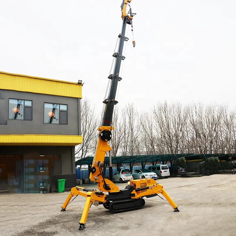 Hydraulic Telescopic Boom Lift Spider Crane with Man Basket Aerial Platform 3Ton Mini Diesel Electric Mobile Crawler Crane