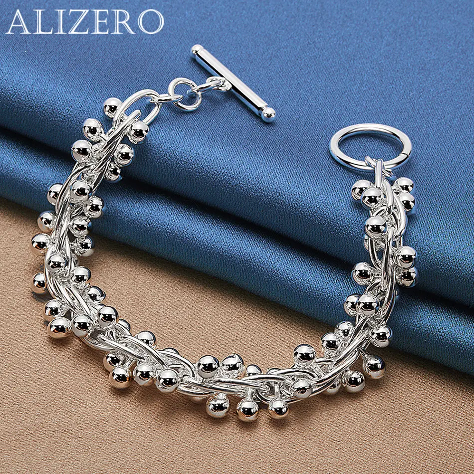 

ALIZERO 925 Sterling Silver Bracelets Smooth Round Beads Bracelet For Women Fashion Wedding Party Gifts Jewelry Wholesale