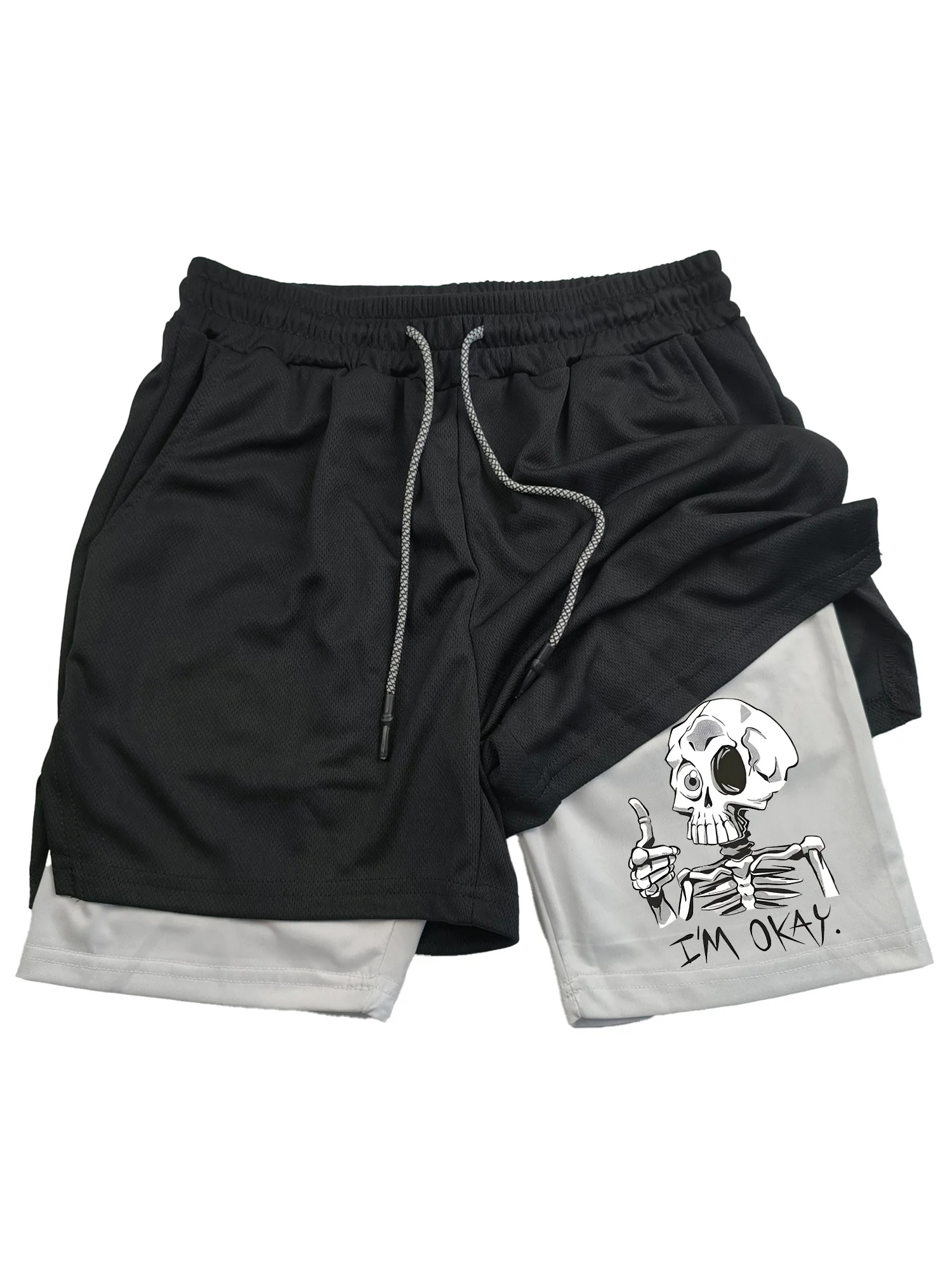 

Men's Quick-drying Double-layer Skull Print Shorts Breathable and Sweat-wicking A Must-have for Fitness and Exercise.