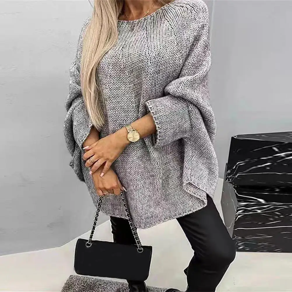 Knitted Women Solid Sweater Elegant Loose Batwing Sleeve Long Sweater 2024 Women Spring Warm Soft Pullover Fashon Streetwear