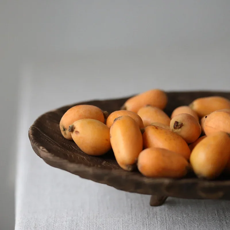 Solid wood large pot fruit decoration Chinese style large wooden plate tray decorative plate handmade old retro plate