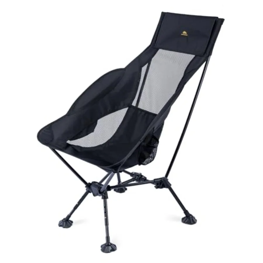 

Ultralight Compact Camping Folding Beach Chair with Anti-Sinking Large Feet Black Triangular Frame High Back