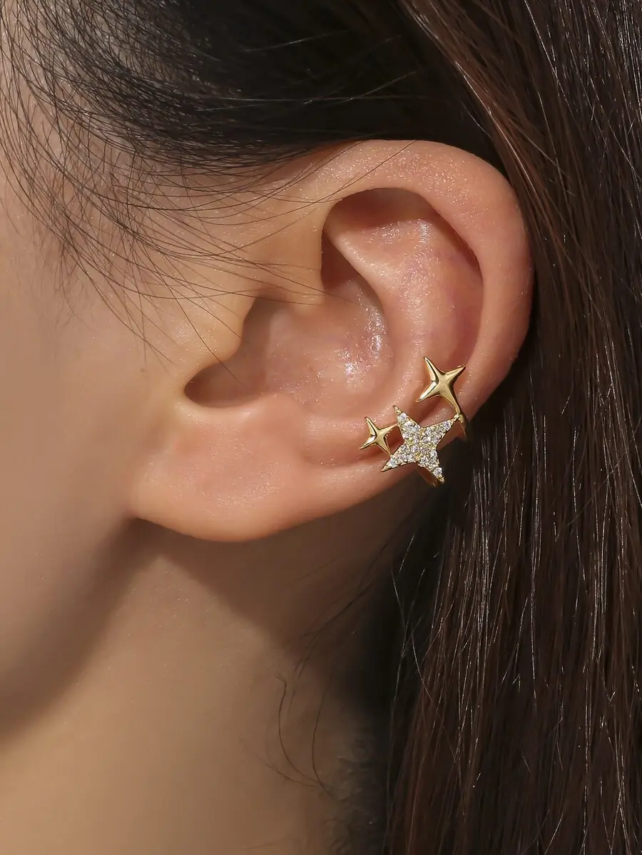 1pc star-shaped cubic zirconia ear cuff made of copper for decorative wear