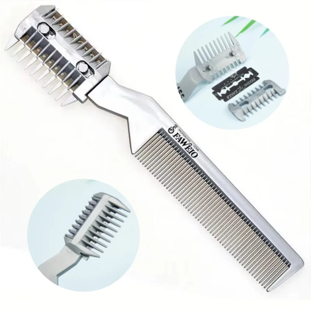 Nuevo peine profesional con cuchilla, peine para afeitar el pelo, cortadora de pelo ABS, dispositivo de adelgazamiento del cabello, herramienta de Peinado, accesorios de peluquero