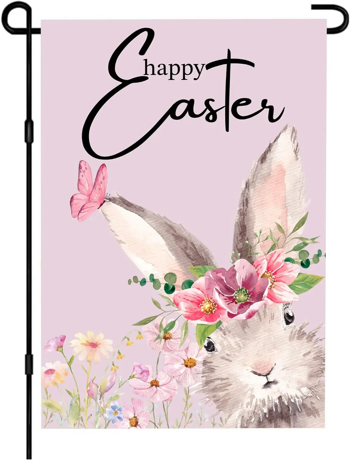 DECORLUXES Happy Easter Bunny Flag Double Sided Outdoor Decoration, Beautiful Floral and Butterfly for Yard, Easter Garden F SSL