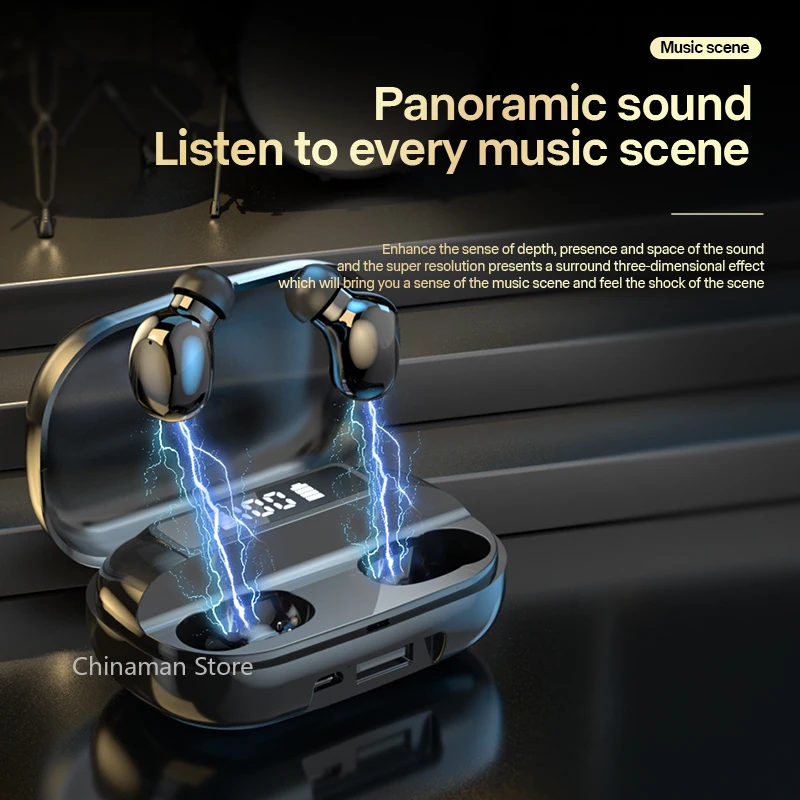 Auriculares TWS inalámbricos Bluetooth 5,2, auriculares estéreo para juegos, auriculares deportivos impermeables con pantalla LED cotrol táctil