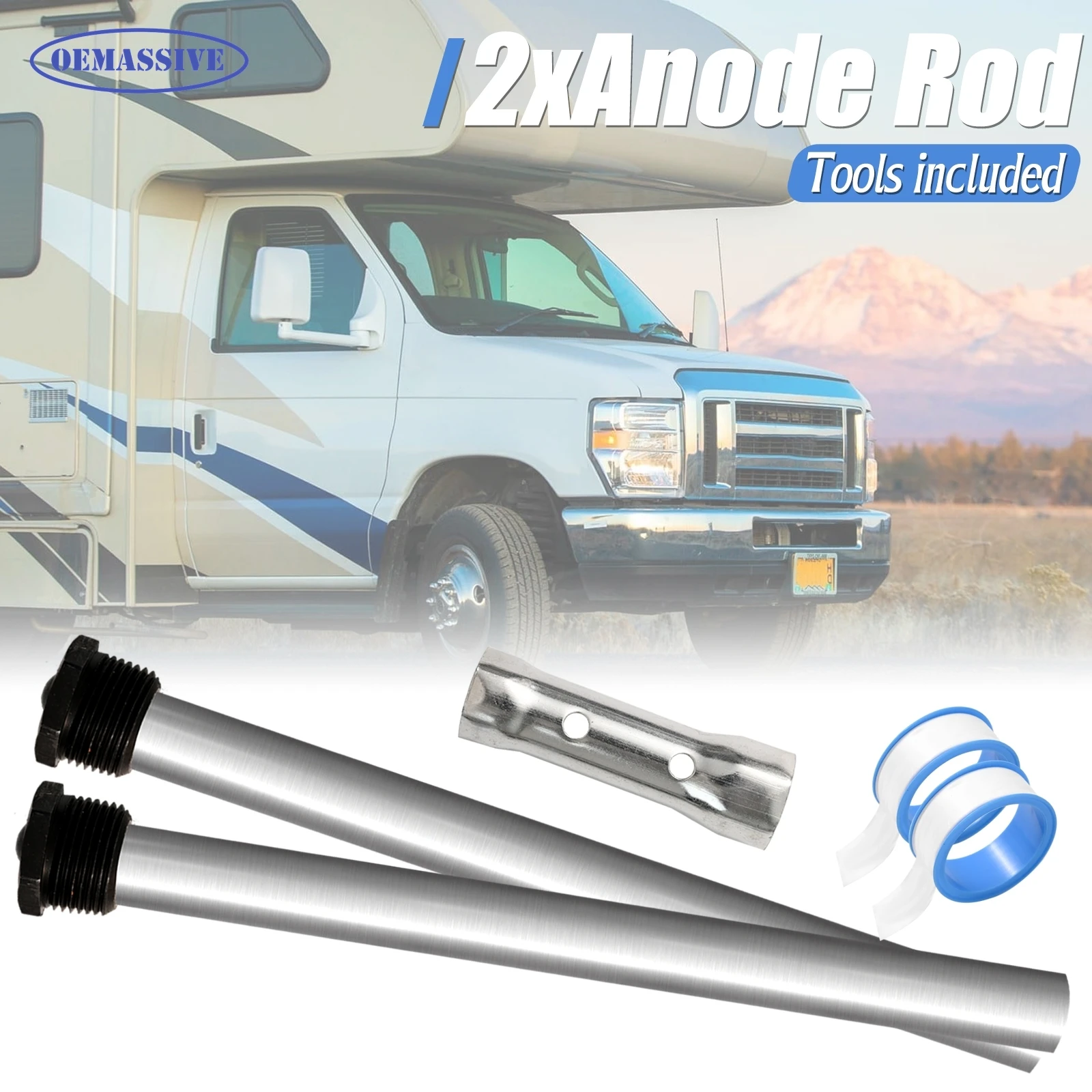 5 Pack RV Caravan Motorhome Camper Water Tank Heater Anode Rod WIth Element Socket Dual Hex Wrench Removal Tool 2x Sealing Tapes