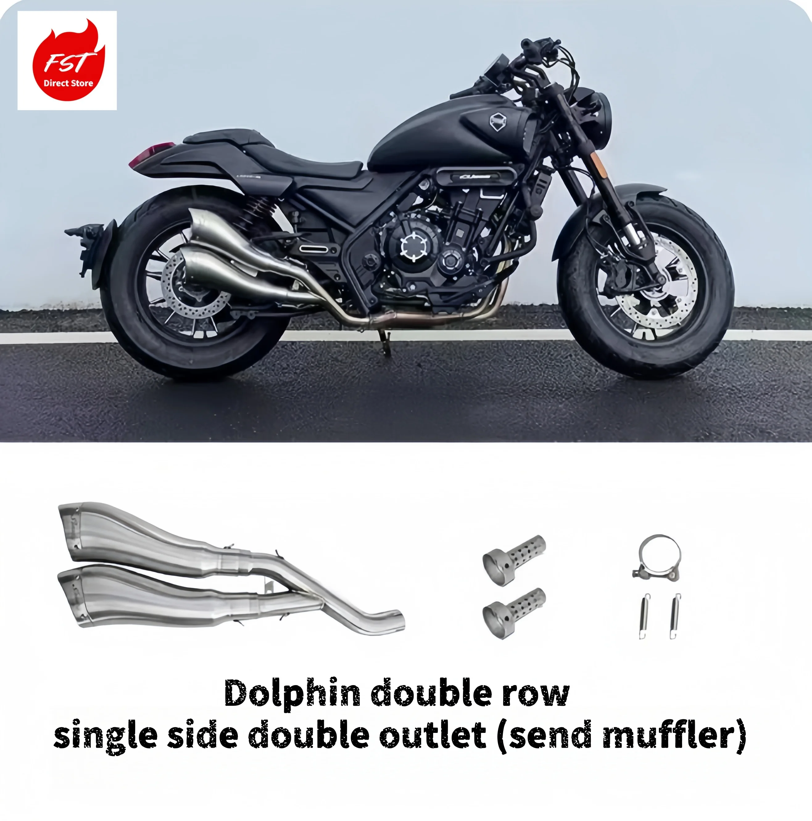 For Voge CU525 motorcycle HA Dolphin exhaust pipe, full section dual outlet muffler, deep tone, bolt-on performance parts