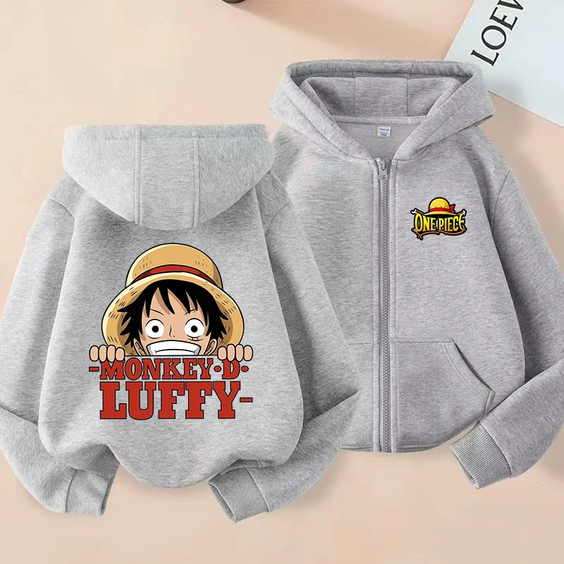

Spring Autumn Zipper Hoodie One Piece Luffy Zoro Coat Kids Boys Harajuku Printed Pattern Zip Up Hooded Jacket Childrens Clothing