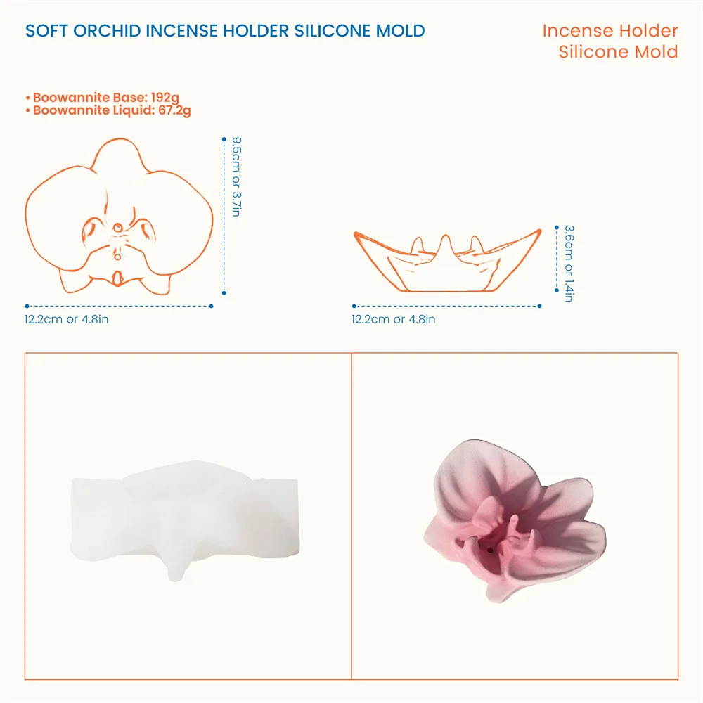 Nicole Soft Orchid Incense Holder Concrete Silicone Mold DIY Handmade Incense Burner Gypsum Jesmonite Making Mould Home Decor
