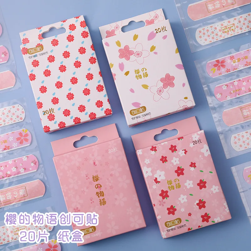 20pcs/box Cartoon Pig Cherry Blossom Band Aid Kawaii Wound Plaster  Strips Skin Patch for Children Adhesive Bandages