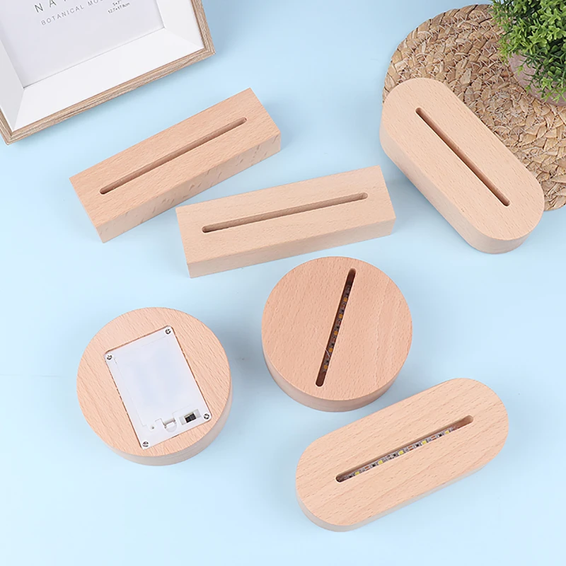 Wood Base Led Light Display Stand AAA Battery Powered DIY Acrylic Night Lamp Art Base