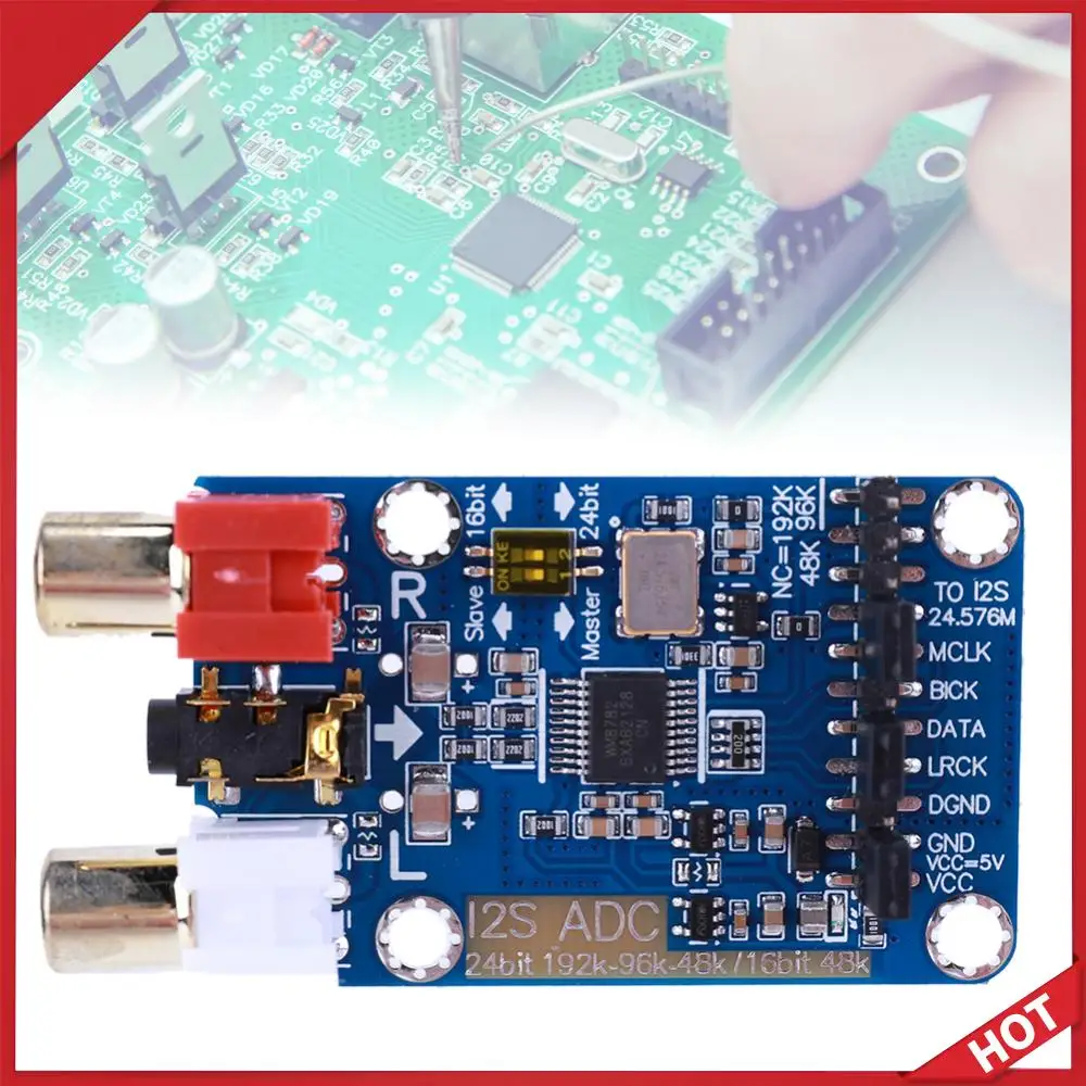 I2S ADC Master Slave Mode Development Board WM8782S Lossless Digital Audio Decoder 24BIT 192K 96K 48K Support 3.5MM/RCA Input