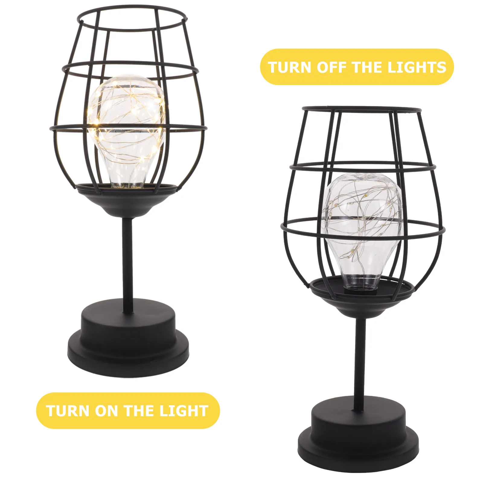Wine Cup Night Light Battery Operated Decorative Lamp Vintage Retro Style Iron ABS Material Compact Design Home Bedroom Living