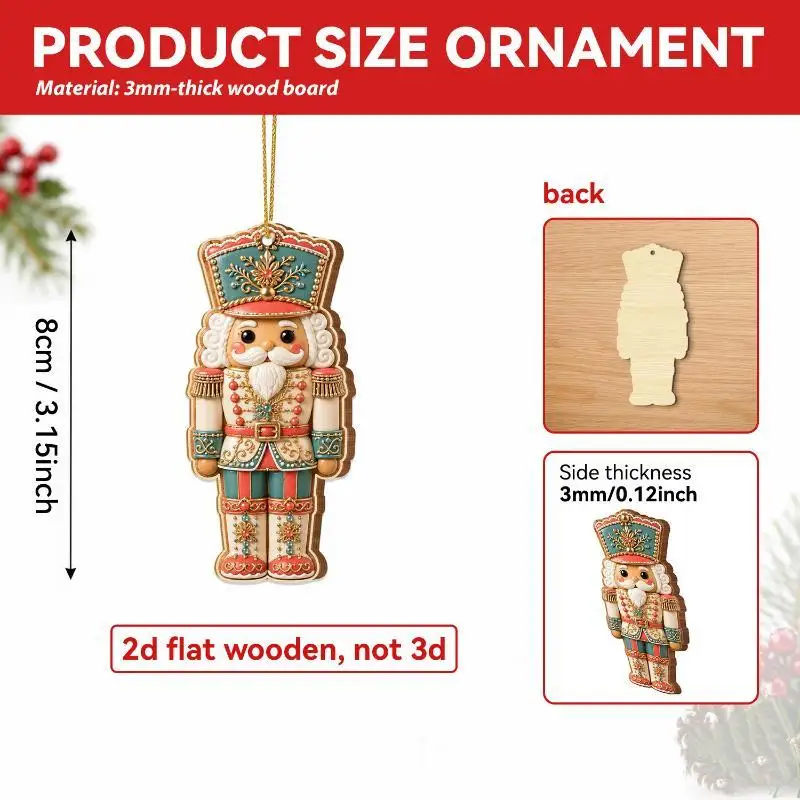 Christmas Nutcracker Vintage 2D Wooden Hanging Ornaments 12/24/36Pcs for Winter Holiday Xmas Party Home Decor Gifts