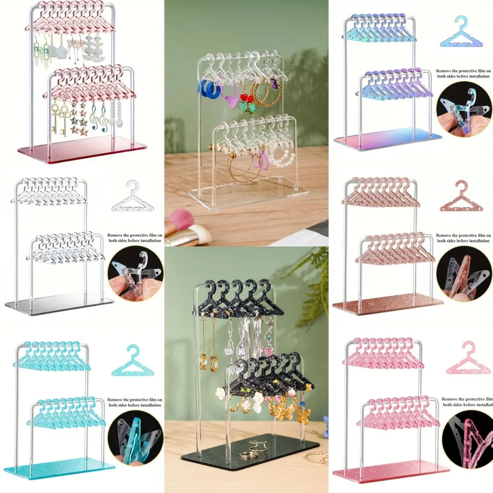 ジュエリーオーガナイザー 16 個ハンガー型ジュエリーホルダー取り外し可能な DIY ブラブライヤリングディスプレイラックアクリル透明