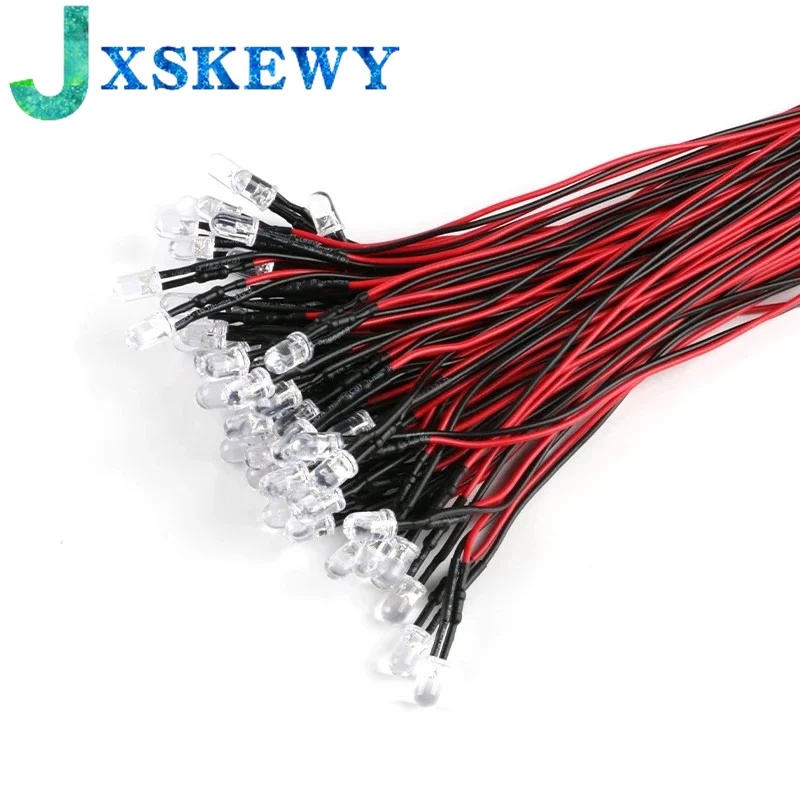 10Pcs Water Clear LED Diodes F5 5mm Red/Green/Blue/Yellow/UV/Orange/Pink/Warm/White/RGB Pre-Wired 20cm Cable 5V-12VDC