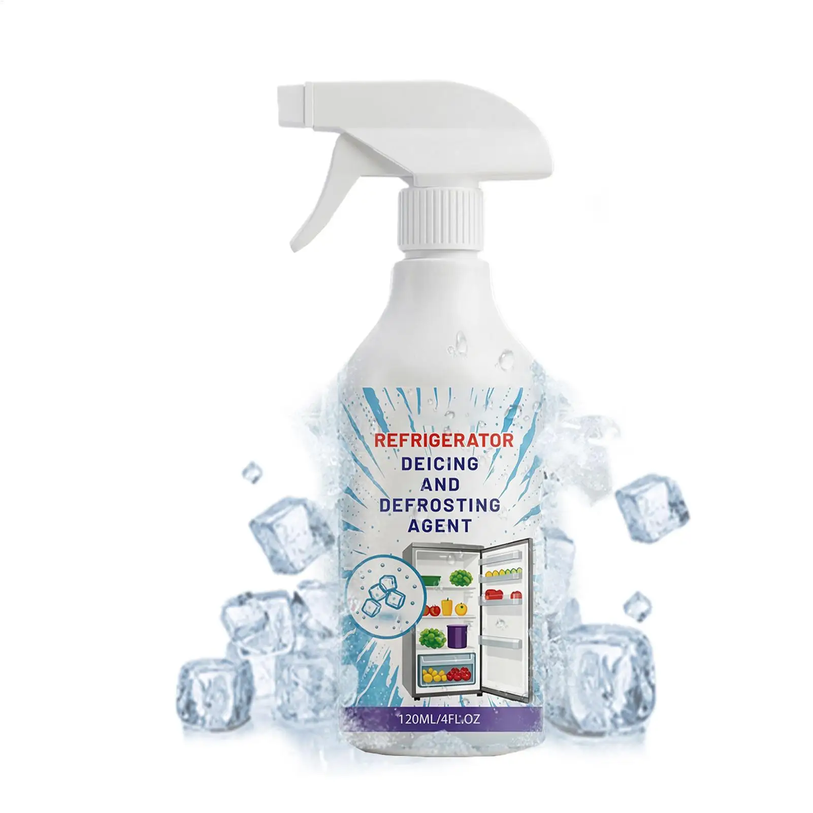 Multi-Purpose Freezer Defrost Spray Fast-Acting Frost Removel 120ml Refrigerator Ice Remover Spray for Fridge Window Windshield