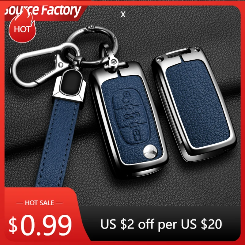 

Car Stickers Zinc Alloy Leather Car Flip Key Case Cover Protector Shell Fob Key For Citroen C1 C2 C3 C4 C5 XSARA PICA Auto