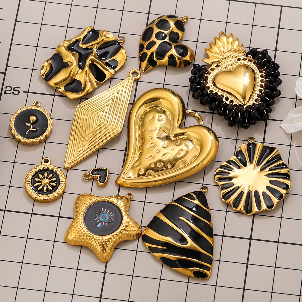 2-5PCS Stainless Steel Charms Punk Black Enamel Pendant Base Gold Plated Jewelry Accessories for DIY Necklace Bracelets Earrings - view 5