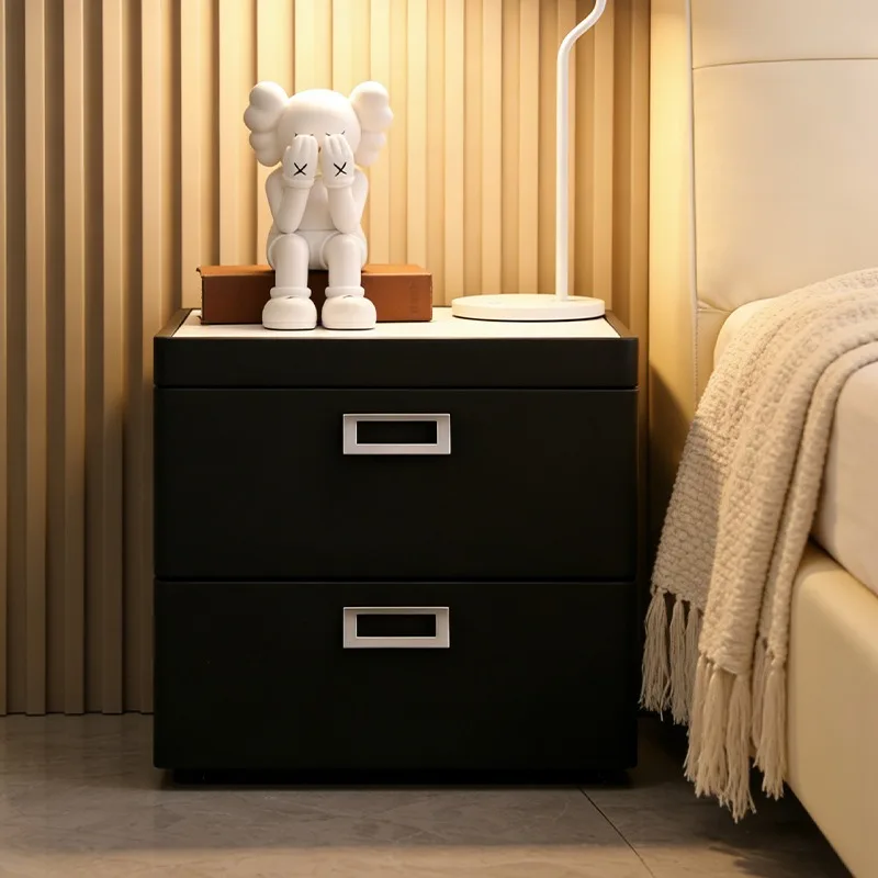 Modern simple household bedroom light luxury solid wood rock slab locker, Italian bedside storage cabinet