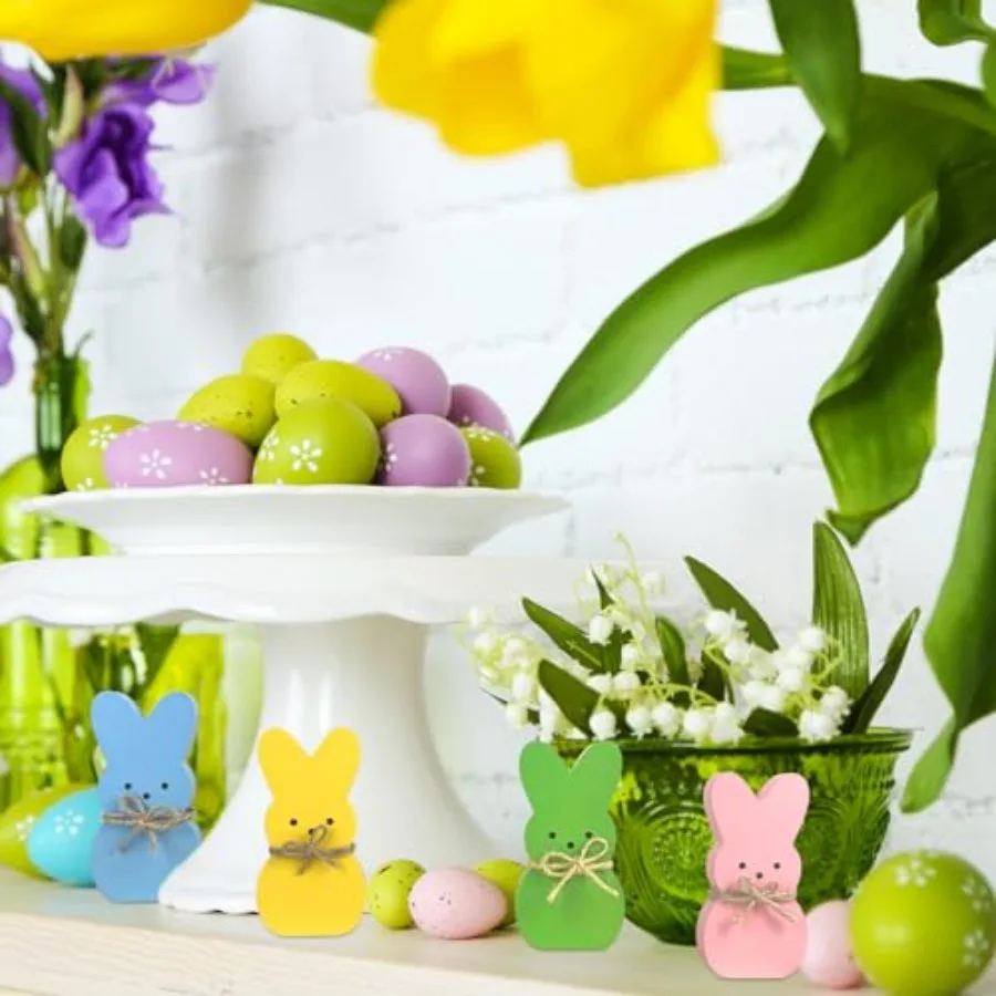イースターデコレーション 4個入り イースターピープスデコレーション イースター木製サイン 段階式トレイ用 イースターテーブルデコレーション 素朴な自立型装飾