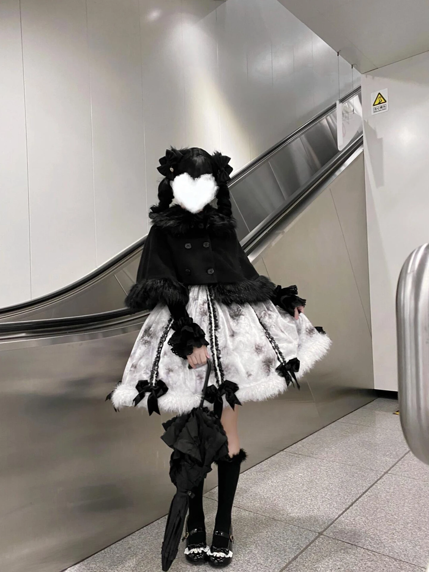 Japanese Original Sweet Cute Lolita Plush Short Cape Shawl Coat Autumn Winter Warm Thickened Kawaii JSK Three-Piece Set