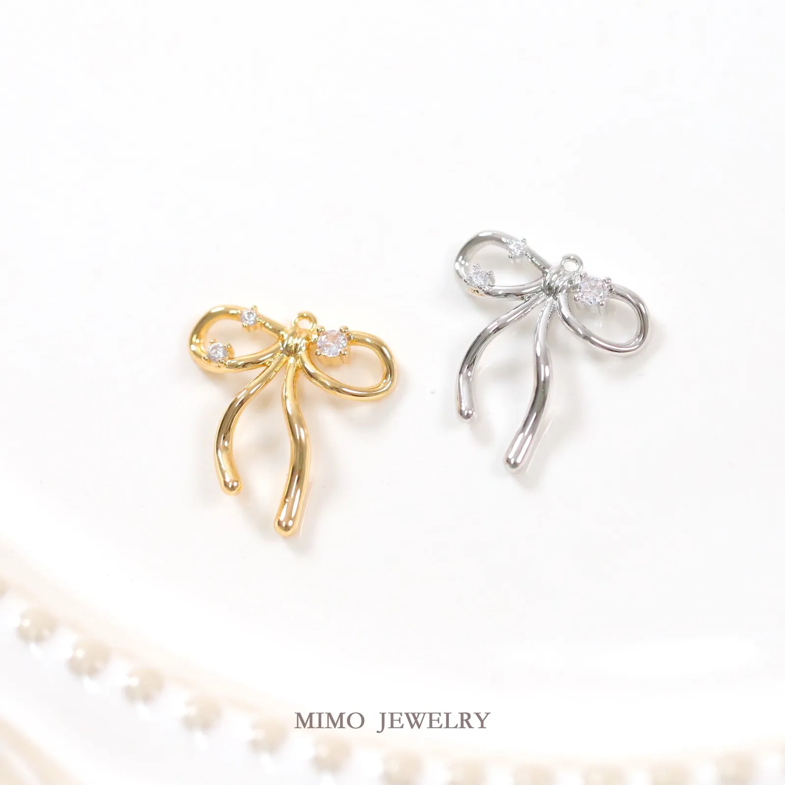 Sweet Wind Cute Zircon Bow Charms Pendant Supplies DIY Hand Brass Gold Plated Accessories 20X18.6mm