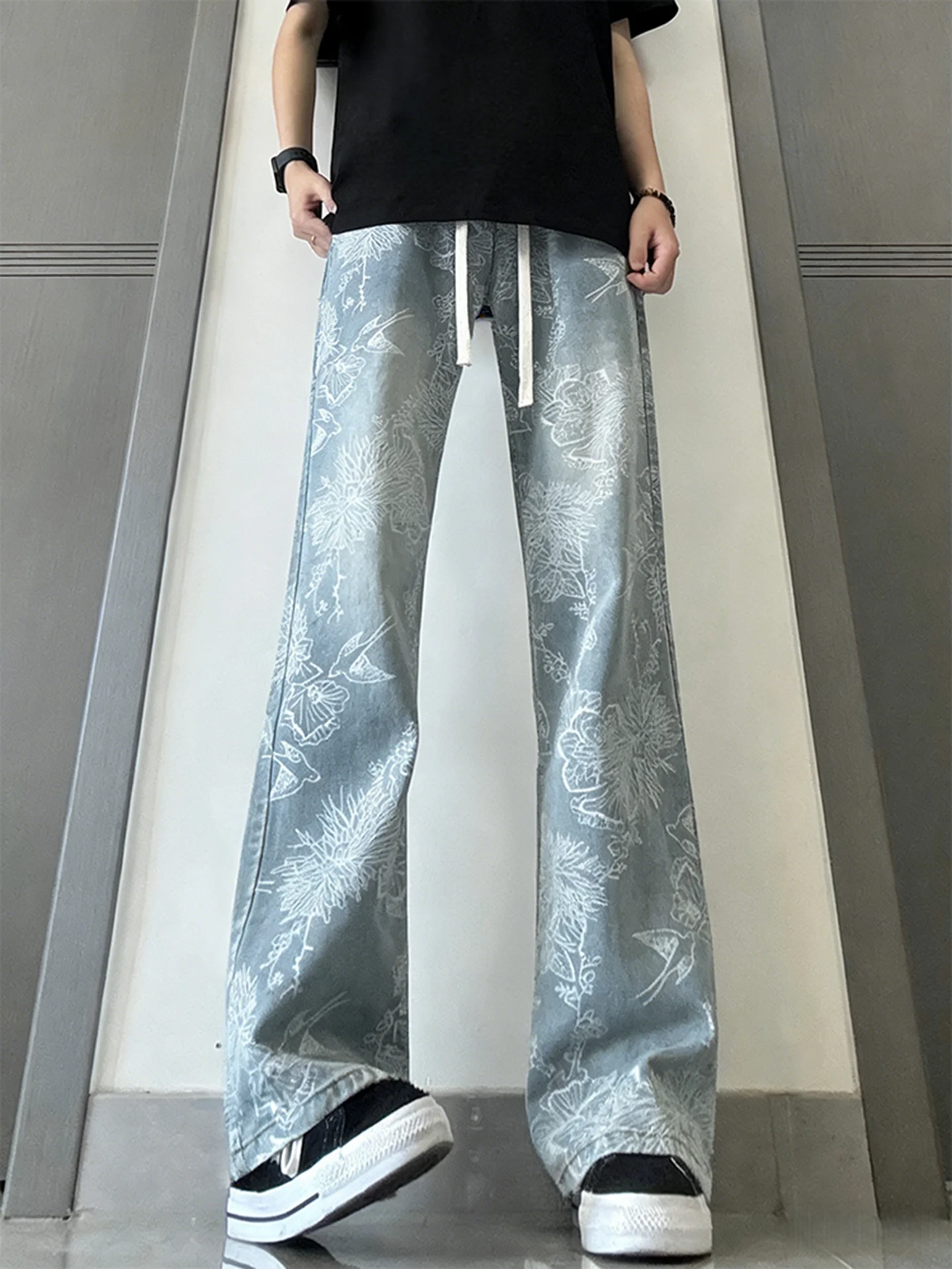 

Cleanfit Men's Summer Thin Straight Leg Denim Jeans Cool Sensation Ice Silk Lyocell Casual Straight Tube Pants